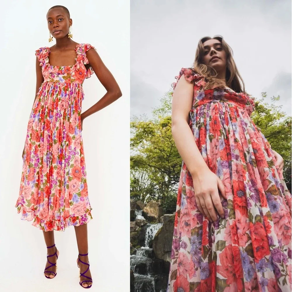 ZIMMERMANN Silk Floral Print Sleeveless Empire Waist Tie Back Lovestruck Dress M - Picture 2 of 16